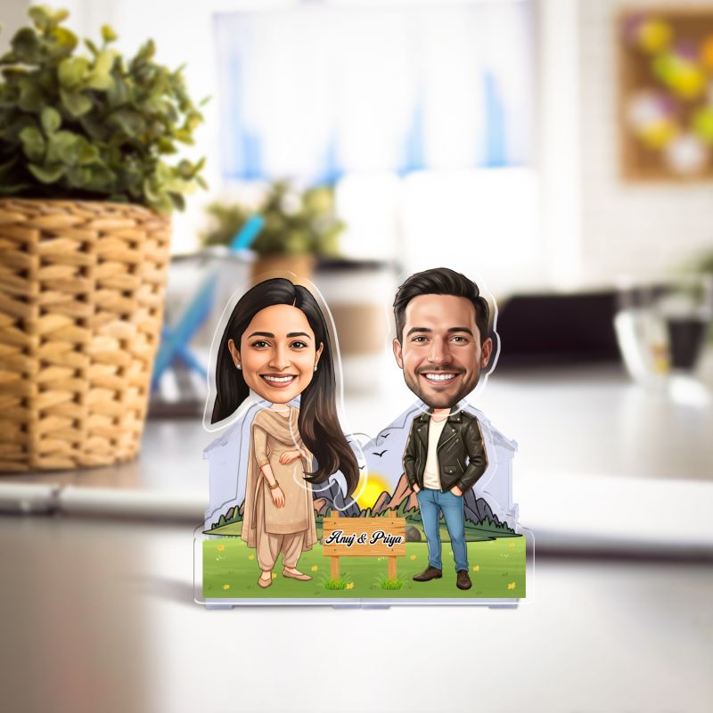 Personalized Couple Bobblehead Caricature Standee, Custom with Photo & Name Cartoon Theme Funny Gift for Couples Decorative Desk Accessory Gift Battery Powered Moving Head